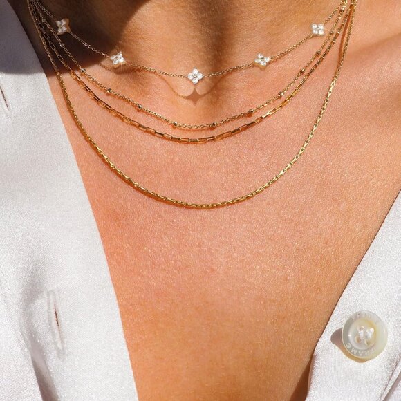 Elegant 16+2.7in Gold or Silver Cubic Zirconia Layered Necklace for Women with B - Picture 3 of 9